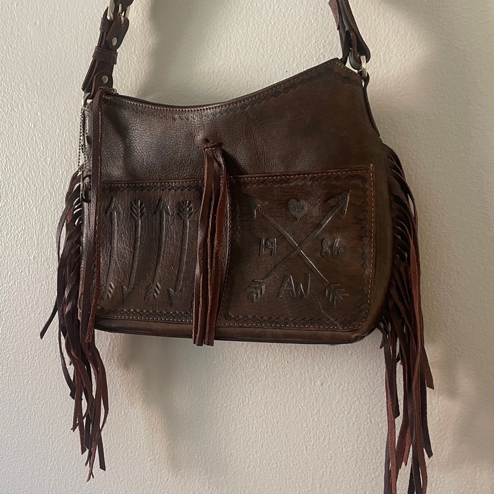American West Brown Leather Fringe Shoulder Bag